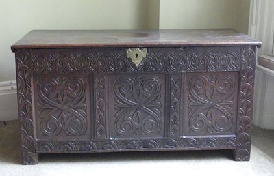 Lot 1285 - A circa 1700 and later blind carved oak three...