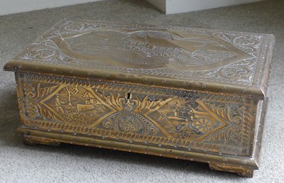 Lot 1327 - A 19th century Dutch embossed brass clad table...