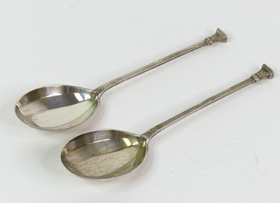 Lot 410 - A pair of George V silver table spoons, each...