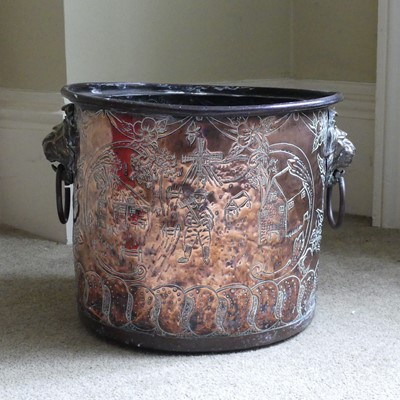 Lot 1321 - A 19th century Dutch embossed copper & brass...