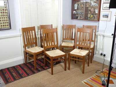 Lot 1296 - A set of six contemporary cherry wood slat...