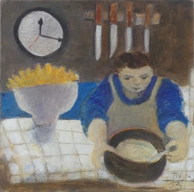 Lot 1222 - Tessa Newcomb (b.1955) - Preparing Lunch, oil...