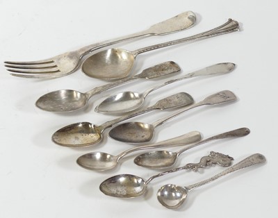 Lot 401 - A George III silver table fork, in the fiddle...