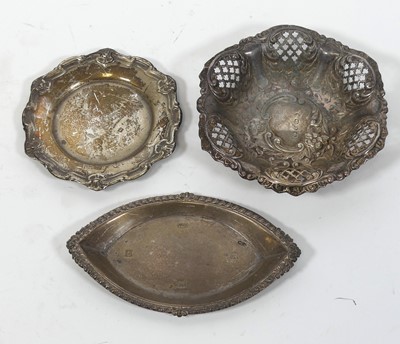 Lot 395 - An Elizabeth II silver pin tray, of navette...