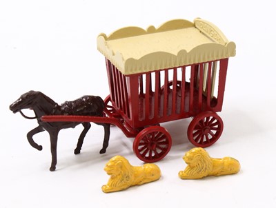 Lot 982 - Britains Toy Town Circus Horse Drawn Lion cart...