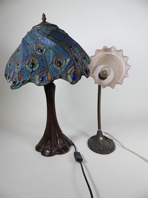 Lot 3 - A Tiffany style twin light table lamp, having...