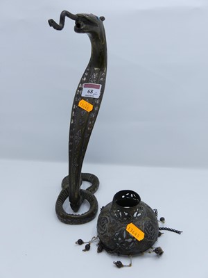 Lot 68 - An Indian brass and white metal inlaid lamp...