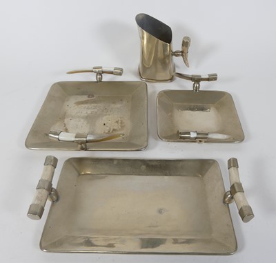 Lot 84 - A silver plated tray having twin bone handles...