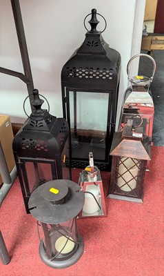 Lot 110 - A modern black painted glazed metal lantern,...