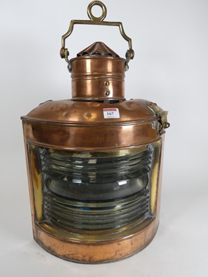 Lot 167 - An antique brass and copper ship's light,...