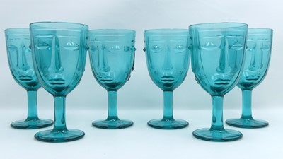 Lot 204 - A set of six Art Deco style blue glass...