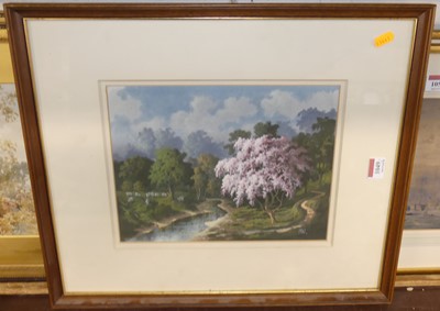 Lot 1049 - 20th century school - River landscape, gouache;...