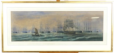 Lot 1050 - 19th century school - Pair; Flotilla of ships...