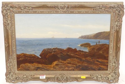 Lot 1064 - J. Towers - Boys fishing on a rocky outcrop,...