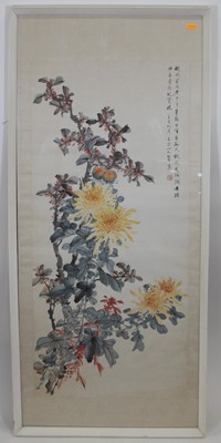 Lot 1074 - Japanese watercolour on silk depicting...