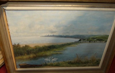 Lot 1093 - A. Wilson Burns - Coastal scene, oil on canvas;...