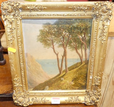 Lot 1113 - English school - Coastal scene with sheep...