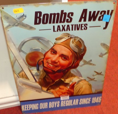 Lot 1115 - A printed tin advertising sign 'Bombs Away'....