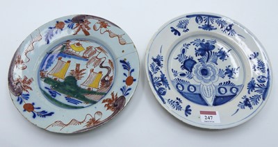 Lot 247 - Two 18th century Delft plates (a/f)