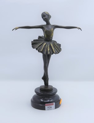 Lot 526 - A bronze figure of a ballerina, upon a...