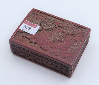 Lot 528 - A Chinese red cinnabar type lacquer box, w.12cm