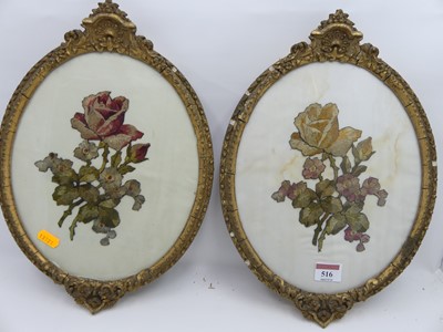 Lot 516 - A pair of 19th century floral silkworks, each...