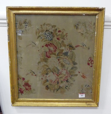 Lot 489 - A 19th century floral needlework, 42 x 37cm,...