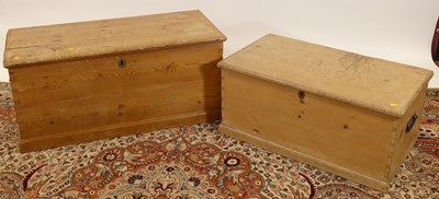 Lot 1205 - Two Victorian pine hinge topped tool chests,...