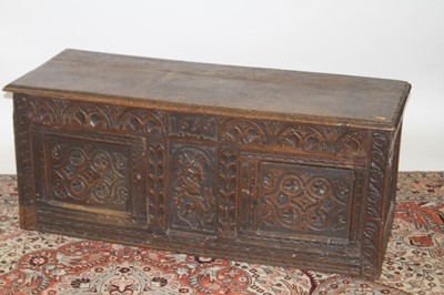 Lot 1248 - An antique and later floral relief carved oak...