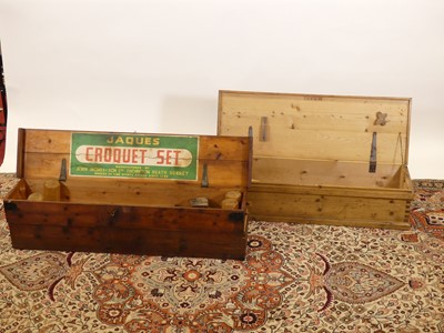 Lot 1250 - A Jaques stained pine boxed croquet set,...