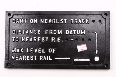 Lot 102 - A cast iron repainted datum point railway sign,...