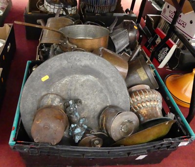 Lot 650 - Two boxes of mixed metalwares to include a...