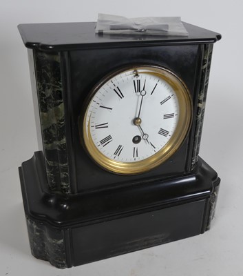 Lot 183 - A Victorian black slate mantel clock, the...