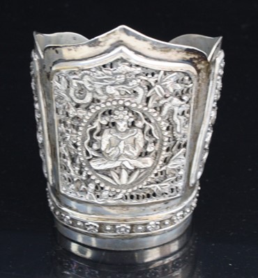 Lot 1065 - An Indochina white metal cuff bangle, of...