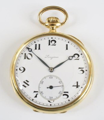 Lot 2366 - An 18ct gold Longines keyless open faced...