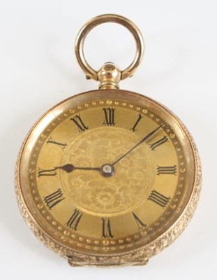 Lot 2350 - A 14ct gold keywind open faced pocket watch,...