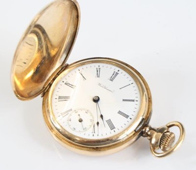 Lot 2352 - A 14ct gold Waltham full hunter keyless pocket...