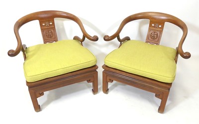 Lot 2456 - A pair of Chinese padouk low tub chairs,...