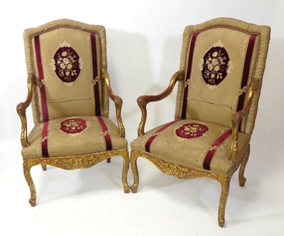 Lot 2608 - A pair of circa 1900 Italian giltwood and silk...