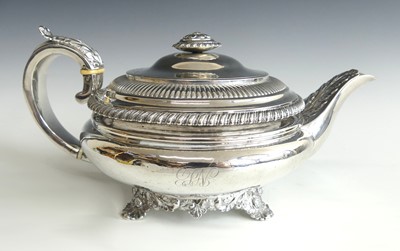 Lot 2127 - A George IV silver teapot, of squat circular...