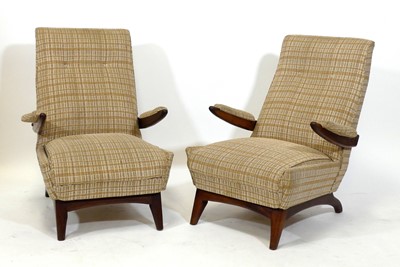 Lot 385 - A pair of 1960s teak framed open armchairs,...