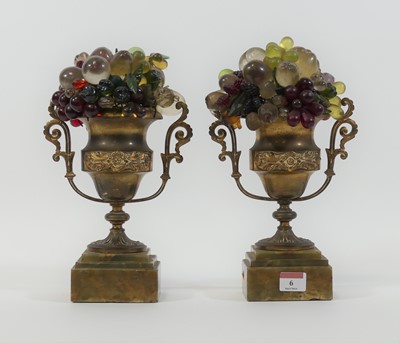 Lot 6 - A pair of brass twin handled urns, each...