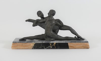 Lot 15 - An Art Deco metal figure group of a dancing...