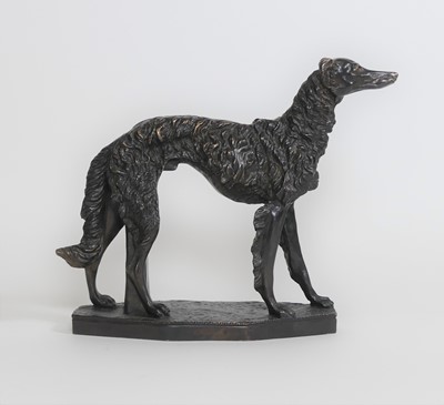 Lot 29 - A bronze model of a deerhound, shown standing,...