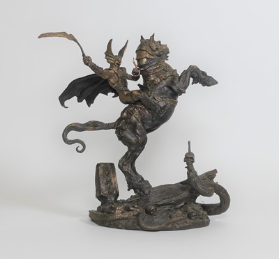 Lot 38 - A bronze figure of a mythical soldier on...