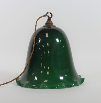 Lot 42 - A green glass hanging light shade, having a...