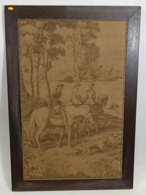 Lot 1004 - A pair of circa 1900 tapestry panels in oak...