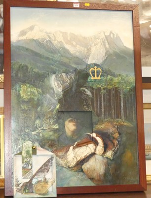 Lot 1020 - David Crew - Forest still life, oil on wood,...