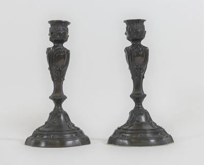 Lot 19 - A pair of Rococo style bronzed table...