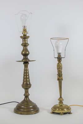 Lot 21 - A Neo-classical style brass table lamp, height...